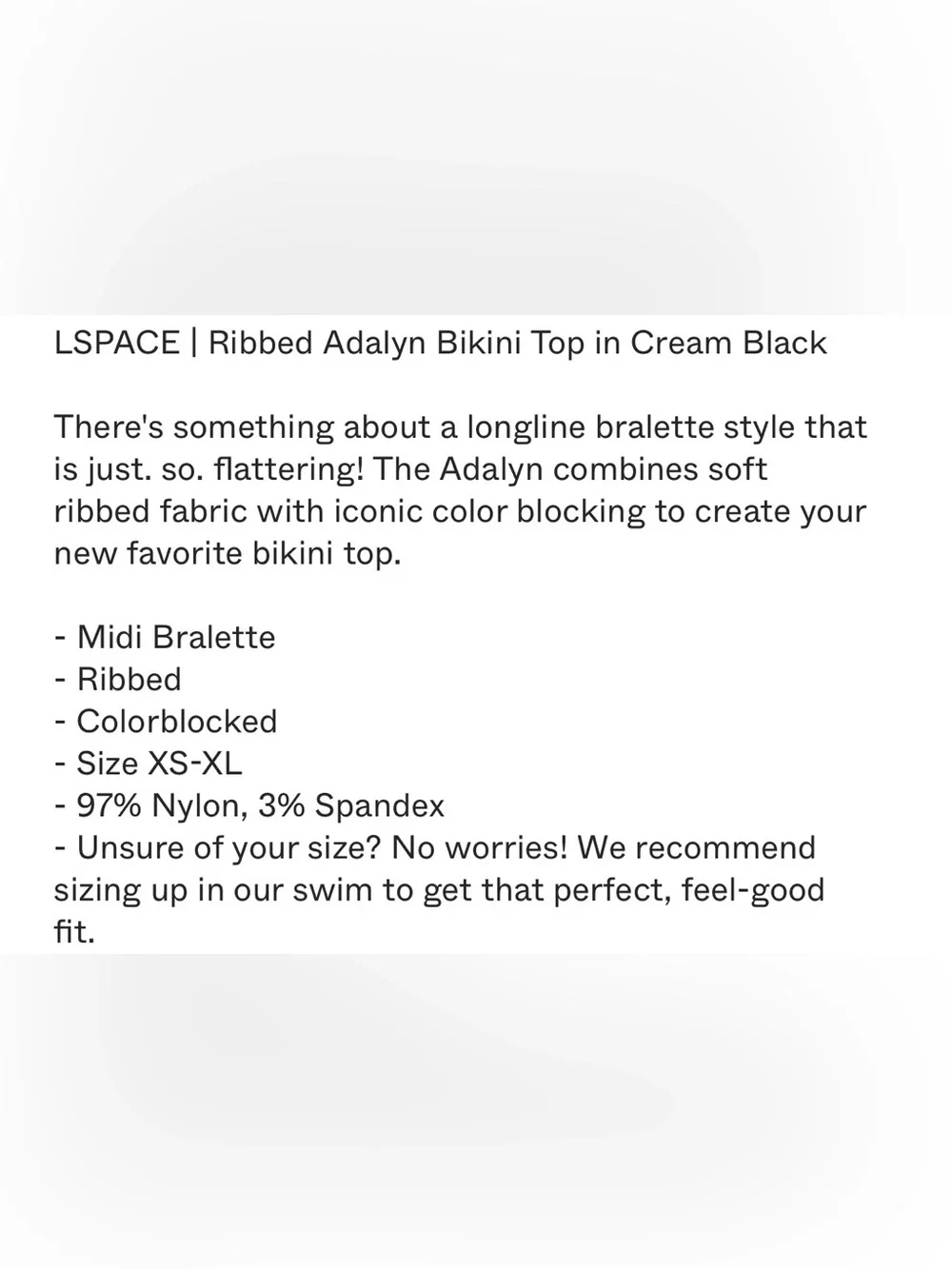 L*SPACE Adalyn Ribbed Bikini Top – Cream/Black – Size L – NWT